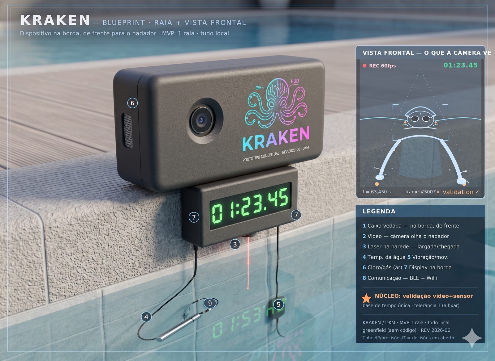 Render conceitual do KRAKEN na borda da piscina